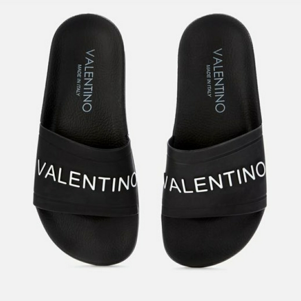 Valentino Women's Black Logo Slide Sandals